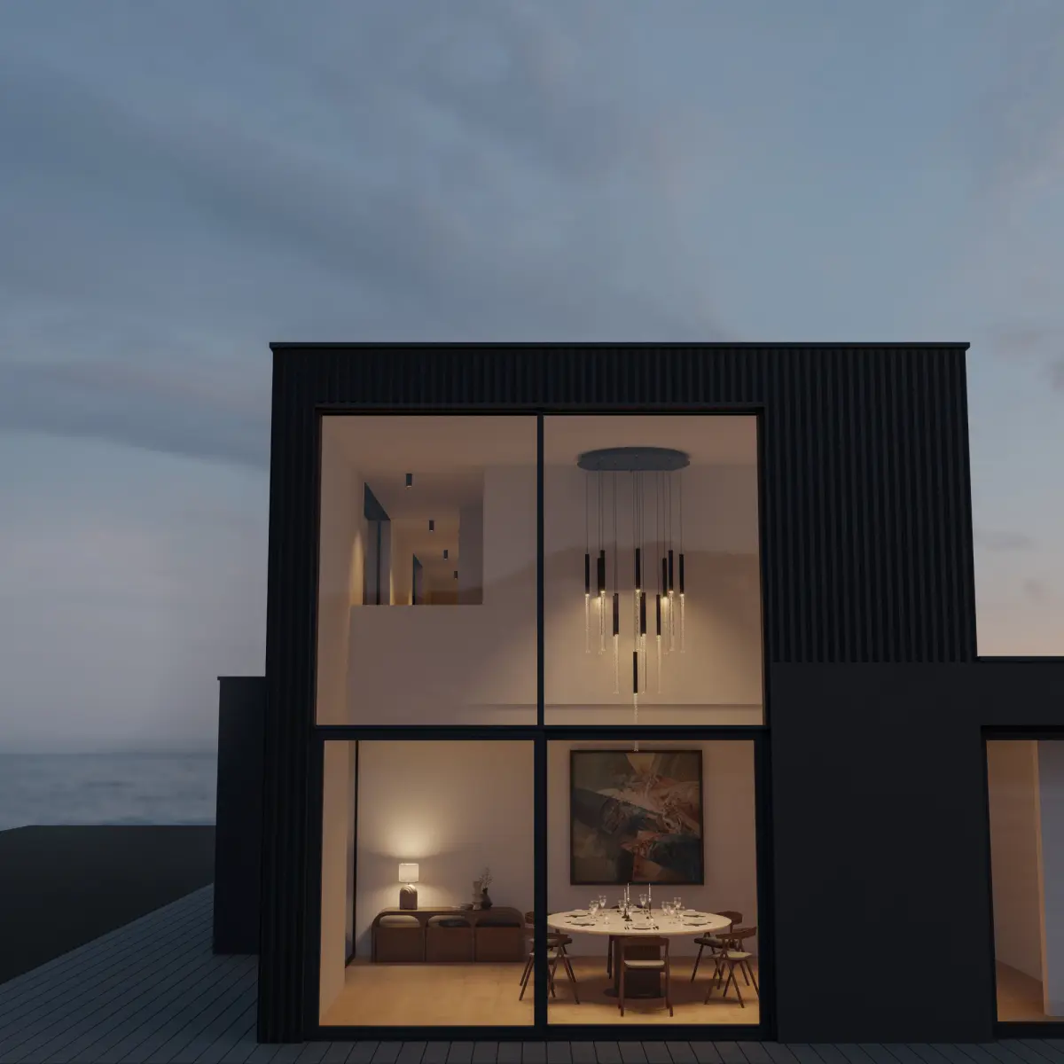 Calibo Rhea 14 Light Pencil Drop LED Pendant - Black - Image 2