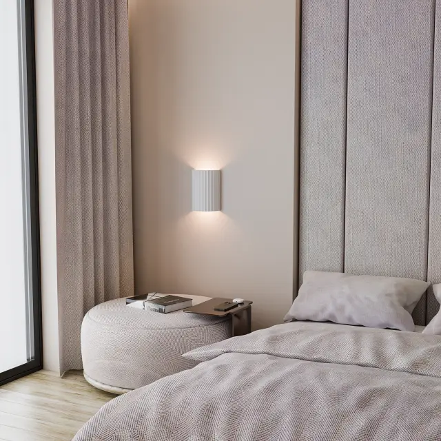 Calibo Munia Sculptural Fluted Up/Down Wall Light with Paintable Gypsum Surface | White - Image 3
