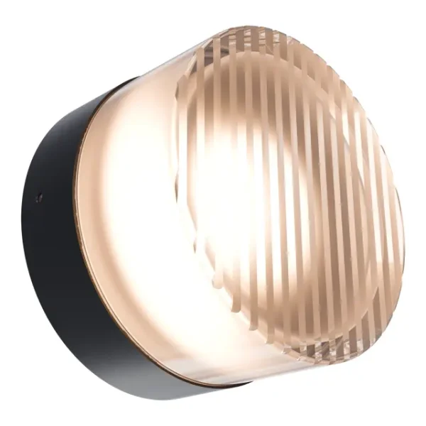 Calibo Gull Round Ribbed Acrylic 3CCT LED Exterior Wall Light | Black